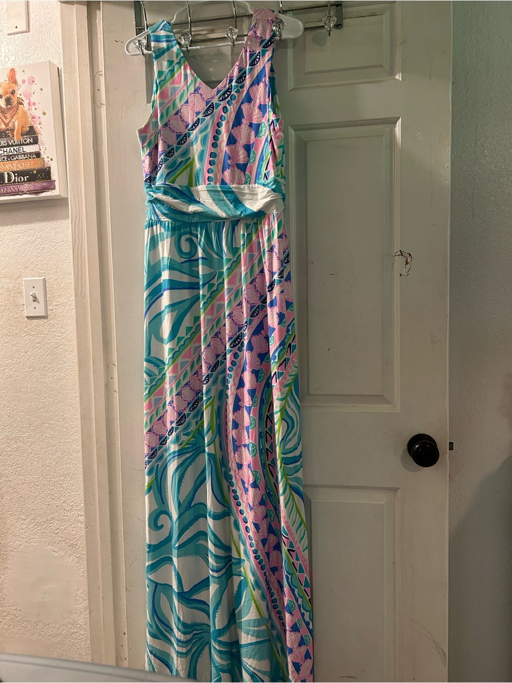 Lilly Pulitzer Sleeveless Maxi Dress in Aqua, Pink & White - Picture 1 of 3